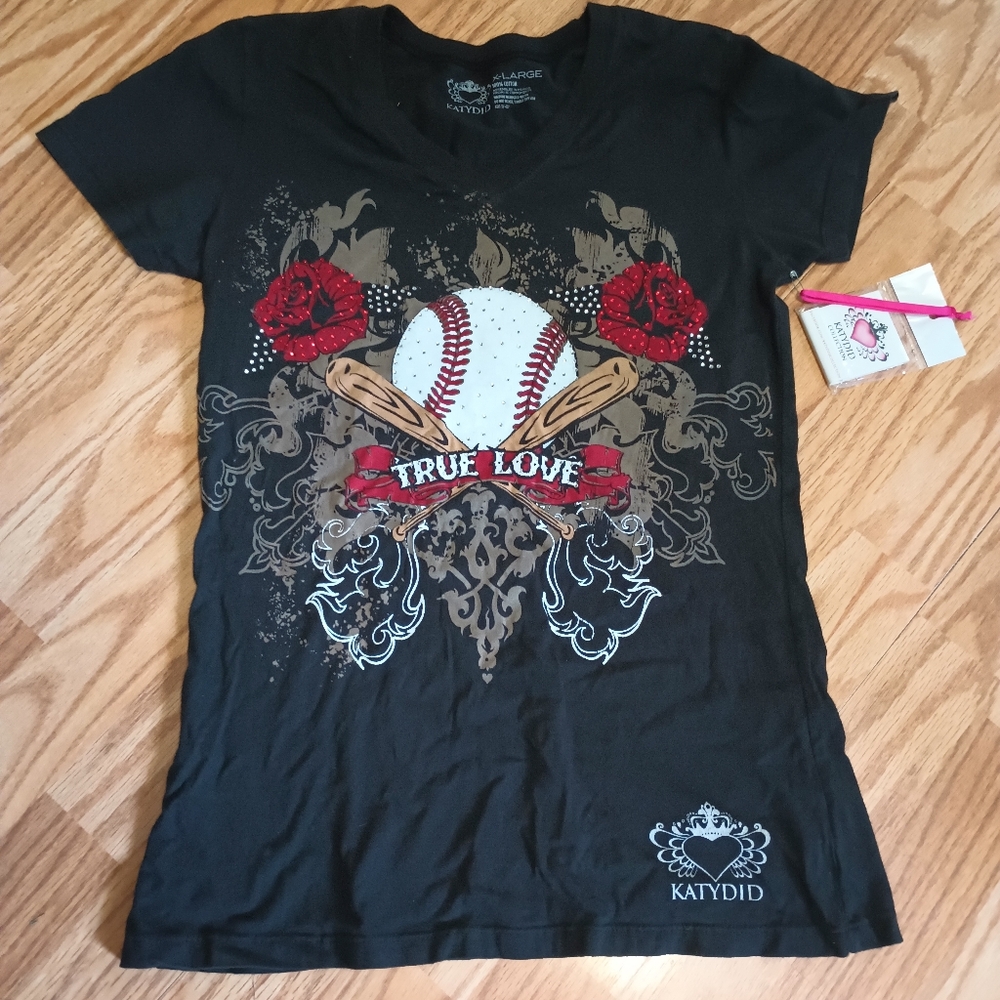 Katydid Brand Love Baseball Tshirt. Rhinestone. Jr's XL.